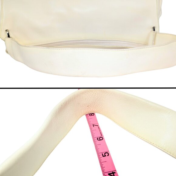 Nuovedive Ivory Italian Calfskin Leather Y2K Crescent Barrel Zip Shoulder Bag - Picture 7 of 9